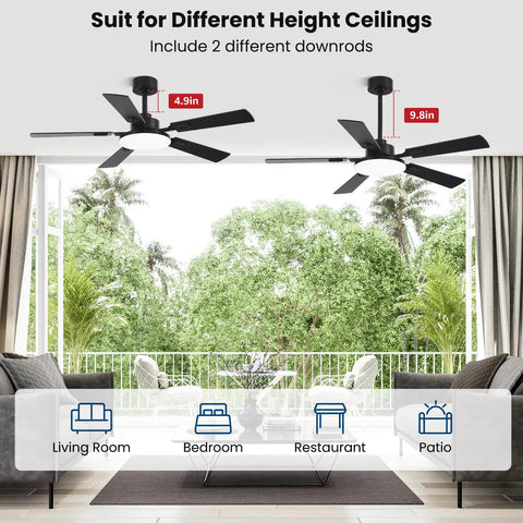 52 Inch Ceiling Fan With Lights And Remote For Bedroom Living Room Kitchen Office Indoor Outdoor Use shown on patio