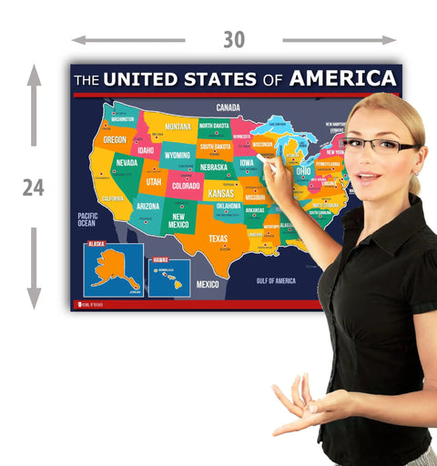 Big Ol Usa Map Poster 60 By 42 Inches Plastic Durable Wall Chart With All 50 States And Capitals for educational use.