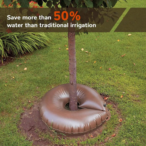 16 Gallon Tree Watering Bag Ring Heavy Duty PVC Plant Watering System around tree base in garden