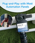 Sencroyal GVA-24 valve actuator installed on PVC pool valve, black plastic housing, 24V with 15-ft cable