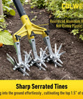 Rotary Cultivator Garden Tool For Loosening Compacted Soil 61 Inch With Detachable Aluminum Tines Dope Manual Tiller in use