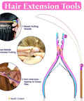 Micro Links Hair Extensions Kit With Stainless Steel Beads Closer And Remover Pliers, Pulling Hook, Bead Tool, Loop Needle, And Leather Pouch For Quick, No Fuss Feather And Hair Extensions, rainbow tools set
