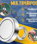 WUDIME fishing magnet set: two silver magnets (disc and ring) 2.36-inch diameter, 500 lb pull.