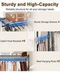Clear View Clothes Closet with 3 way zipper front and heavy duty epoxy metal frame featuring shelves, hooks, and hanging rods.