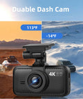 Crystal Clear 4K Car Dash Cam With WiFi Bluetooth GPS Night Vision HDR Loop Recording App Control 3 Inch IPS Screen