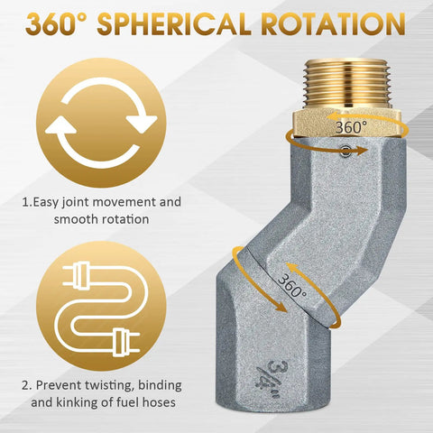 Gas Hose Swivel Three Quarter Inch With Three Quarter NPT Connector 360 Degree Rotating Zinc Alloy Fitting, grey swivel elbow
