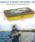 Angler holding fish next to tackle box from All In One Freshwater Fishing Lure Kit With Tackle Box Included Crankbaits Soft Plastic Baits Poppers Minnows Hooks Weights And Accessories For Bass Trout Walleye Beginners