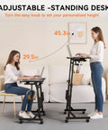 Standing Desk On Wheels For Treadmills With Adjustable Height 29.5 To 45.3 Inches Portable Treadmill Desk With Cup Holder And Hook