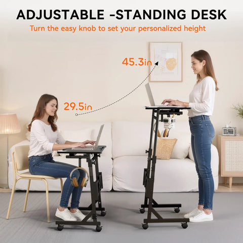 Standing Desk On Wheels For Treadmills With Adjustable Height 29.5 To 45.3 Inches Portable Treadmill Desk With Cup Holder And Hook
