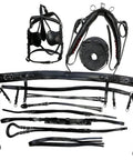 Black Leather Horse Driving Harness Set For Show And Training, Horse Size With Studded Accents, Built To Last, Includes Girth 68-74 In, Bit 42-48 In