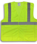 Kickass High Visibility Safety Vest Featuring Rock Solid Five Point Breakaway System Top Shelf Reflective Dry Mesh For Tough Job Sites No Sweat Adjustable Fit Road Crews SM in bright yellow with reflective strips.