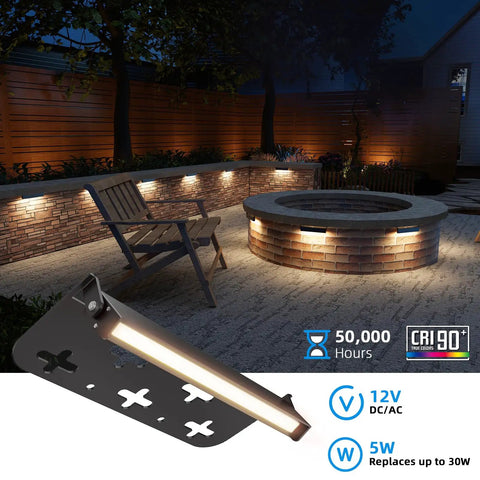 8 Pack 7 Inch Retaining Wall Lights, 5W LED Hardscape Lighting illuminating patio with fire pit, 12V AC DC low voltage, waterproof