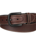 Men Genuine Leather Belt With Tonal Stitch Heavy Duty Brown Work Strap Straight Up Durable Everyday Accessory Built For Rugged Casual Wear And Real Deal Office Comfort, featuring a black buckle and detailed stitching.