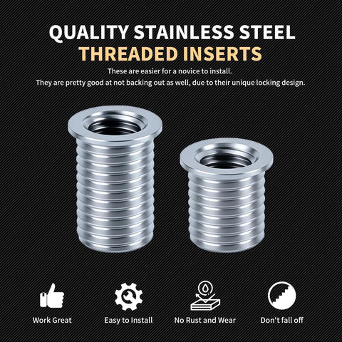 Stainless steel threaded inserts from Pro Grade M8x1.25 Thread Repair Kit With Stainless Steel Inserts 11.7mm And 16.2mm Includes HSS Drill Tap Counterbore Install Driver Ten Inserts Durable Internal Thread Repair For Metal DIY Shop