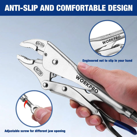 2-Piece Locking Pliers Set With 6.5 Inch Long Nose And 10 Inch Curved Jaw For Boss Grip, CR-MO Steel Construction And Adjustable Screw