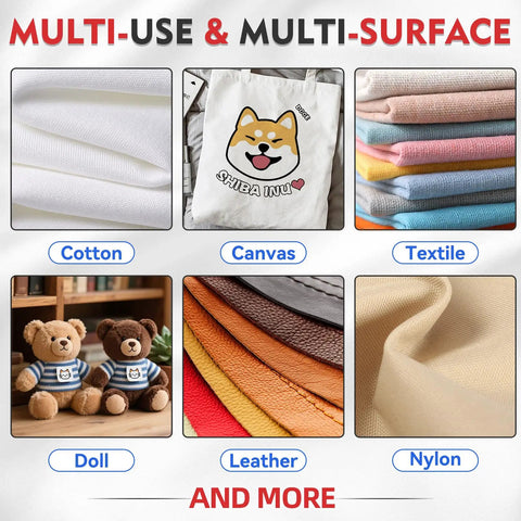 Various fabric types including cotton, canvas, textile, doll fabric, leather, and nylon for Permanent Fabric Glue That Sticks Like A Dream