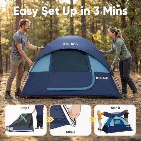 Two Person Camping Tent With Quick Setup In Minutes Waterproof With Mesh Top and Ventilated Door Lightweight 4.4 Lb