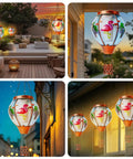 Solar Hot Air Balloon Lantern With Flamingo Pattern Waterproof Outdoor Hanging Lights for garden decor at night.