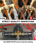 Three Way Garden Hose Splitter With Swivel Elbows High Flow Brass Body And Shut Off Valves Includes Washers And Thread Seal Tape Durable Heavy Duty Hose Bib Adapter Go To Three Quarter Inch Standard Hose Threads, brass splitters under pressure test