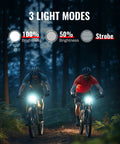 Two Pack Bike Lights With Horn, 1400LM USB Rechargeable Front Headlight And Tail Light in forest at night, three light modes