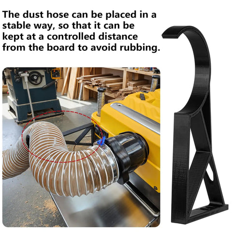 Heavy Duty Side Mount Dust Hose Bracket For Planer Compatible With Two Point Five And Four Inch Collection Hoses attached to planer.