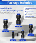 Package includes 30-Piece Push To Connect Air Hose Fittings Kit with Tubing Cutter, compatible with 5/32" to 1/2" OD tubing.
