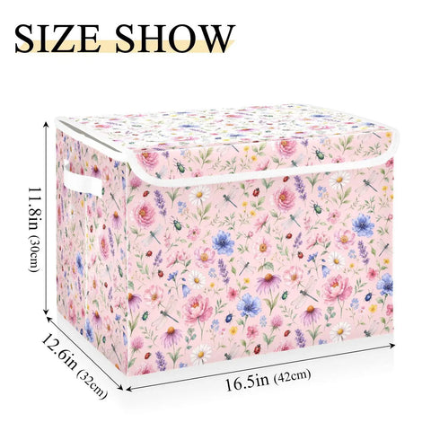 Heavy Duty Foldable Storage Bin With Secure Flip Top Lid And Collapsible Build For Bedroom Essentials, 16.5x12.6x11.8 inch in floral pattern.