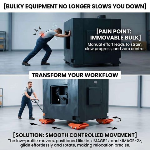 Heavy Duty Industrial Skate Dolly Set For Big Machines Four Carbon Steel Wheels With 360 Degree Rotation And Non Slip Caps, machine moving demo