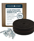 Elastic Webbing Kit For Repairing Sagging Couches And Furniture, Two Inch Wide, Sixty Feet Of Durable Webbing With Metal Clips