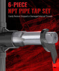6 Piece NPT Pipe Tap Set For One Inch, Three Quarters, One Half, Three Eighths, One Quarter, And One Eighth Inch Taps, High Carbon Chrome Steel Hand Threading Plumbing Tools For Clean Accurate Threads, DIY Ready