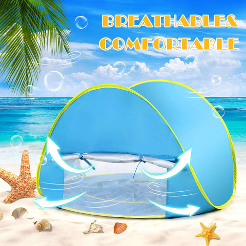 Two In One Beach Tent With Pool For Infants And Toddlers, Pop Up Sun Shelter With UPF 50 Plus UV Protection on beach with shells