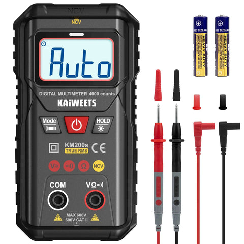 Smart Auto Ranging Digital Multimeter True RMS 4000 Counts With Non Contact Voltage Detector NCV, probes, and batteries included
