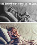 Child sleeping with doll on couch, showcasing 1080P Mini Cam And Baby Monitor With Night Vision Two Way Audio Motion Alarm.