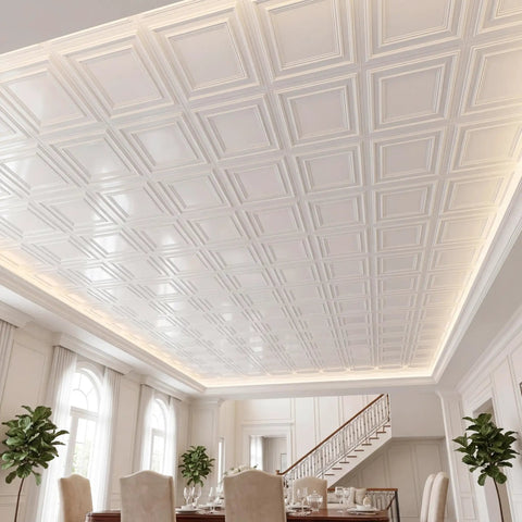 Elegant room with Economy PVC 2x2 Lay In Ceiling Tiles White Drop Ceiling Panels, covering 40 sq ft, easy DIY install