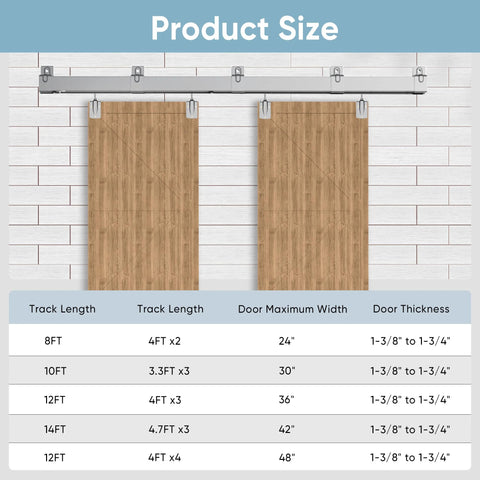 14 Ft Heavy Duty Box Rail Exterior Barn Door Hardware Kit For Two Doors Sliding Track System Outdoor Use With Anti Corrosion Finish, Doors Not Included, 450 Lb Capacity, Silver Weather Resistant For All Seasons