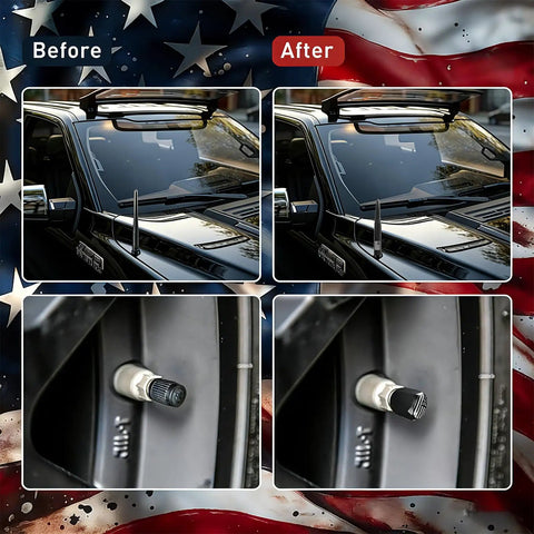 Flag Truck Bullet Antenna With Tire Valve Caps Universal Fit For Dodge Ram GMC Sierra Chevy Silverado 1500 2500 3500 HD Ford F Series F150 F250 F350 Super Duty Raptor Bronco Accessories Black shown on truck.