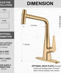 KENES Champagne Bronze Single Handle Kitchen Faucet with Pull Down Sprayer dimensions, height 15.28 inches, width 9 inches.