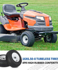 16x6.50-8 Tubeless Lawn Mower Tire And Wheel Set With 1 Inch Bearing And 4 Inch Centered Hub Beefed Up 4 Ply V Turf Pattern