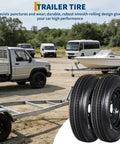 2-Pack 5.30-12 Trailer Tires With 12 Inch Rims, 5 Lug On 4.5 Inch Bolt Pattern, 6 Ply Load Range C in front of utility trailers
