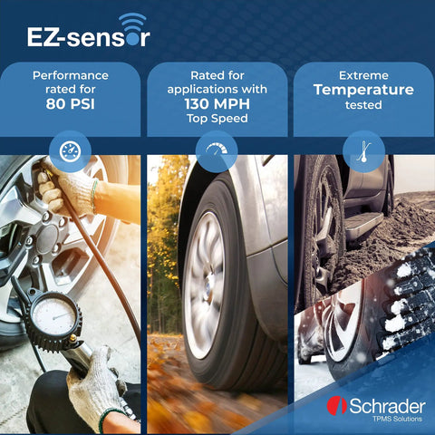 EZ-Sensor TPMS Tire Pressure Monitoring Sensor 314.9 315 433 MHz Snap-In Fixed Angle, Programmable For Your Ride Year Make Model, Requires Programming Before Installation. TPMS sensor rated 80 PSI