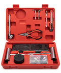 Open red case with 68 Piece Heavy Duty Tire Repair Kit For Cars Motorcycles Trucks ATVs SUVs RVs Trailers With Patches And Plug Tool Set