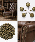 Antique Brass Decorative Upholstery Studs Featuring Classic Daisy Designs For Sofas Headboards And Woodwork Heavy Duty Furniture Nails that showcase 200 daisy tacks and a leather chair.