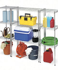 Heavy Duty Wire Shelving Unit With Metal Storage Shelves in garage with tools, cooler, and cleaning supplies