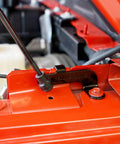 Close-up of Hood Quicklift Kit for Jeep Wrangler JL 2018 and Gladiator 2020 Plus Aluminum Hood Support System installed