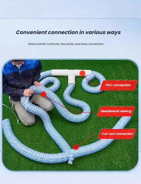 Person installing Perforated Landscape Drain Pipe Kit With Polyester Filtration on grass with PVC and sewn connections