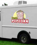Killer 16 Inch Concession Stand Decal Sign For Food Trucks And Popcorn Carts Easy Peel Stick Outdoor Graphic on a white popcorn truck.