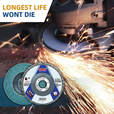 Image showing 100 Pack Zirconia Flap Discs 40 Grit 4.5 Inch By 7/8 Inch Bevel Type 29 Premium Industrial Grade Angle Grinder Grinding Wheel.