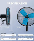 Industrial Grade 20 Inch Wall Mount Fan With Beastly High Velocity Airflow 5500 CFM 3 Speed Oscillating Wall Fan side and front view