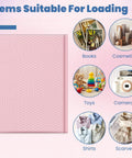 Bubble Mailers 10x13 Inch Light Pink 25 Pack Opaque Padded Envelopes For Clothing Books Makeup And Accessories with icons of items suitable for packing such as books, cosmetics, toys, cameras, shirts, and scarves.