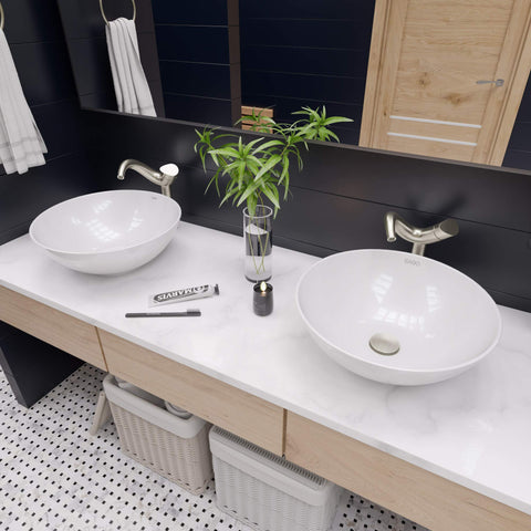 Round Ceramic Above Mount Bathroom Sink With No Overflow Center Drain BA351 Premium Porcelain Basin for Modern Bathrooms
